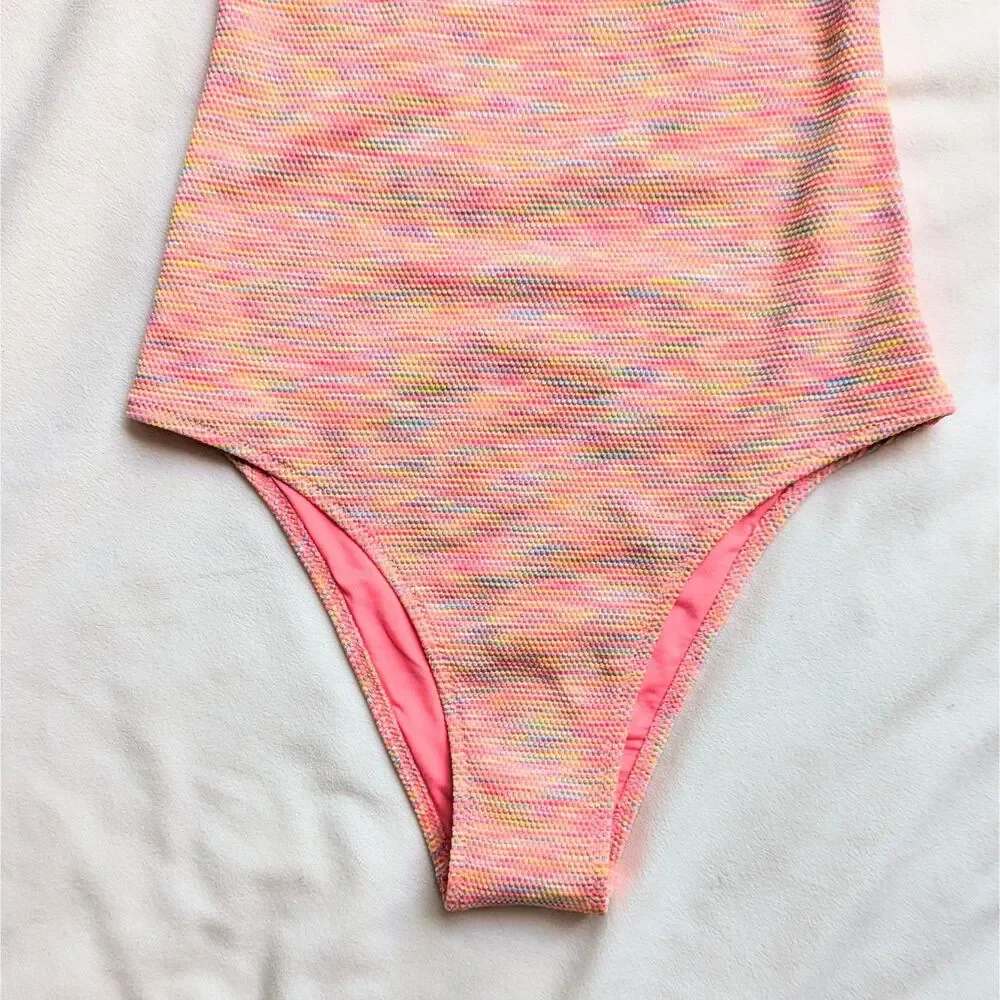 Aerie Pink Coral Space Dye Pique Bandeau One Piece Swimsuit XS Cheeky Cut New